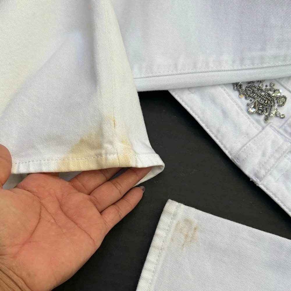 New Guess White Flare Jeans with Floral Embroidery SZ 26 - Picture 11 of 11